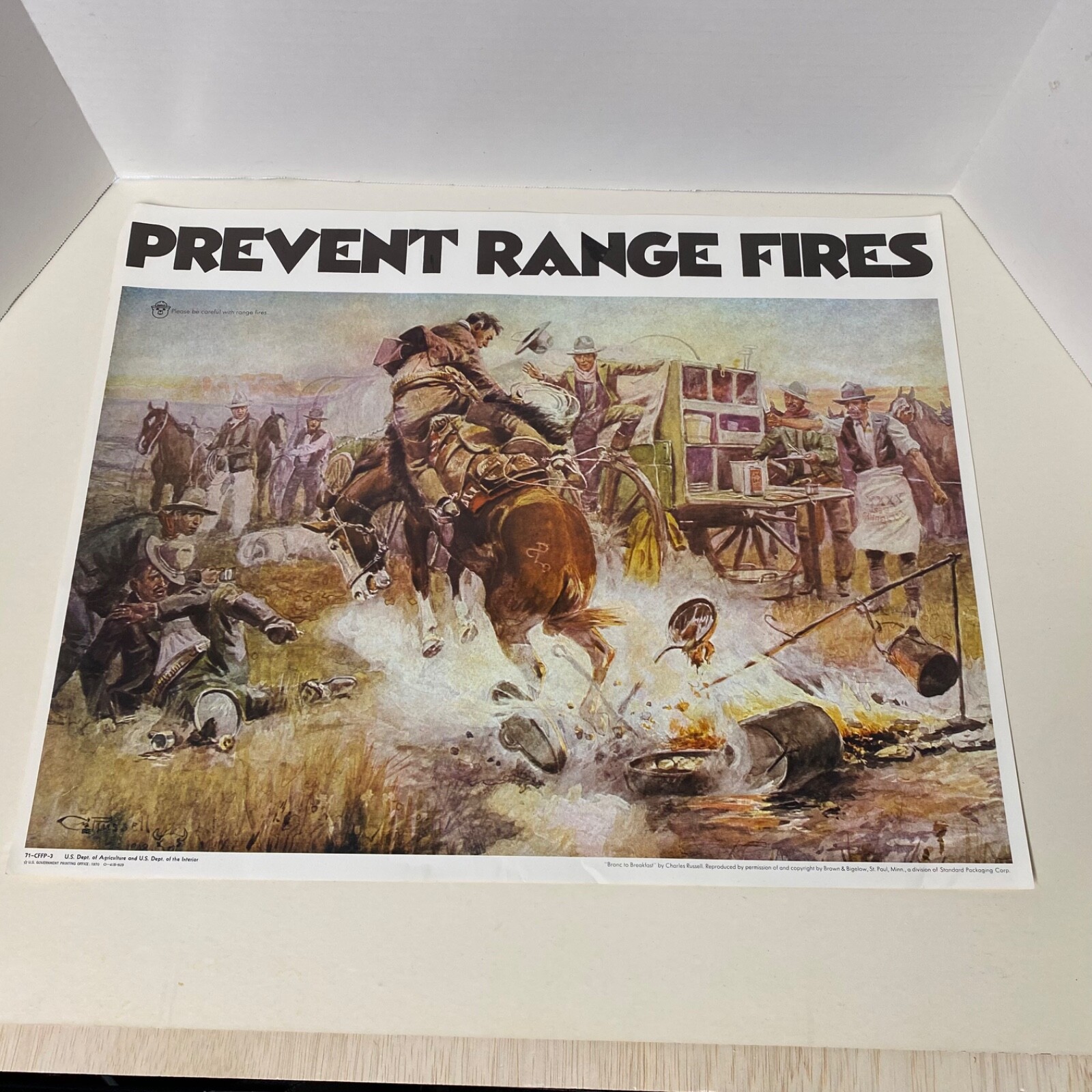 VTG 1970 US Dept of Interior Poster - Prevent Range Fires - Bronc To Breakfast