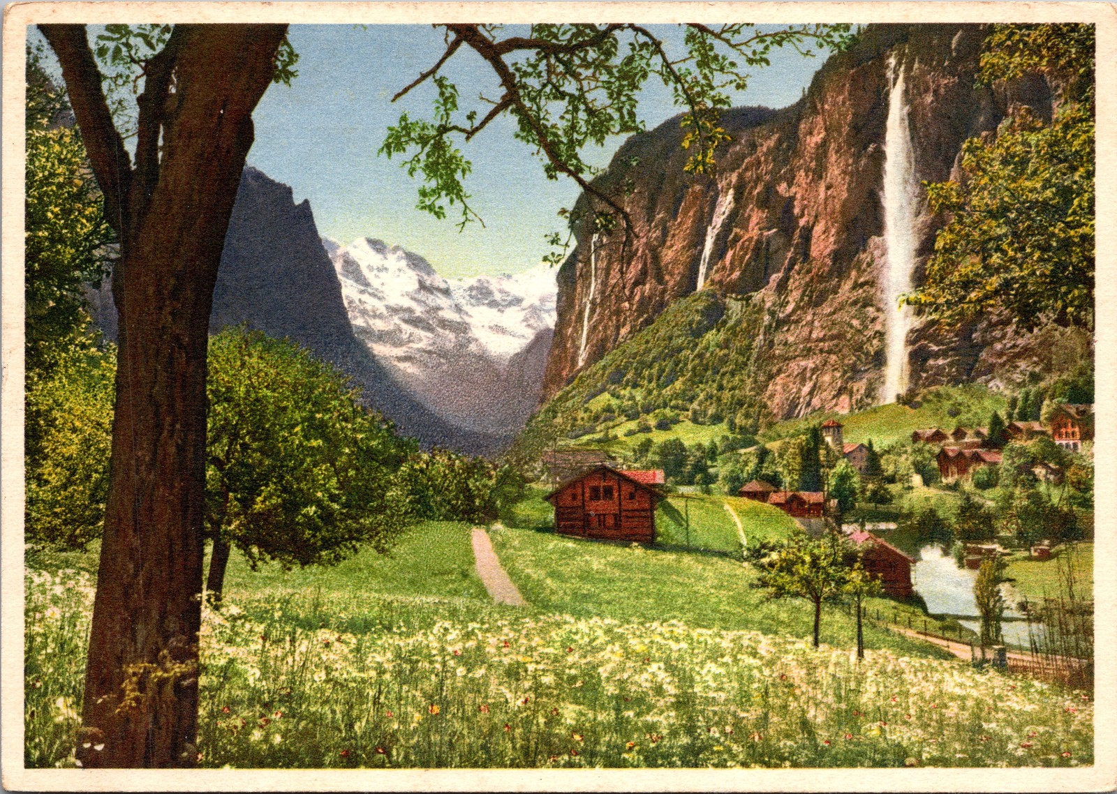 Vintage Switzerland Lauterbrunnen Staubbach Waterfall Postcard Edition Stehli