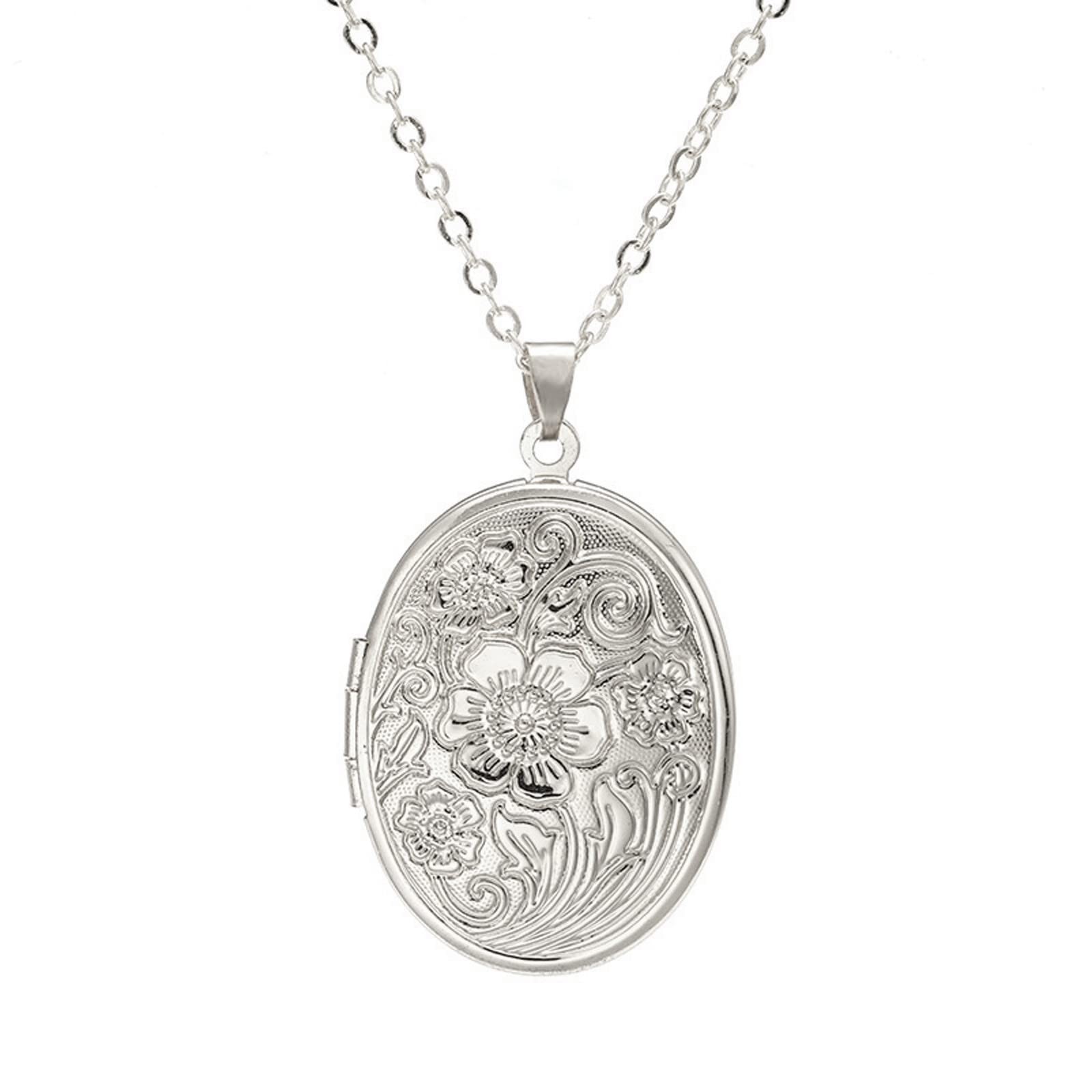 Caiyao Vintage Engraved Flower Empaistic Photo Locket Hold Picture Oval Round Pe Caiyao Vintage Engraved Flower Empaistic Photo Locket Hold Picture Oval Round Pe
