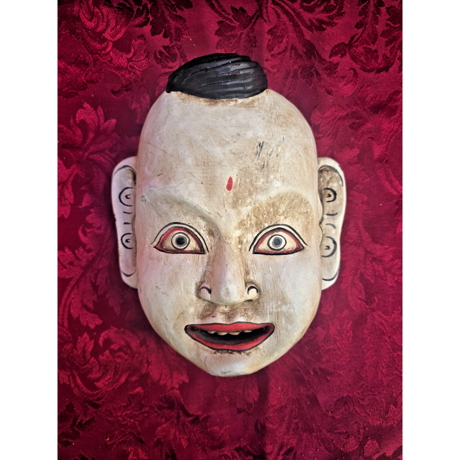 Vintage Balinese Topeng Wood Mask Hand Carved Painted Javanese Bali Folk Art