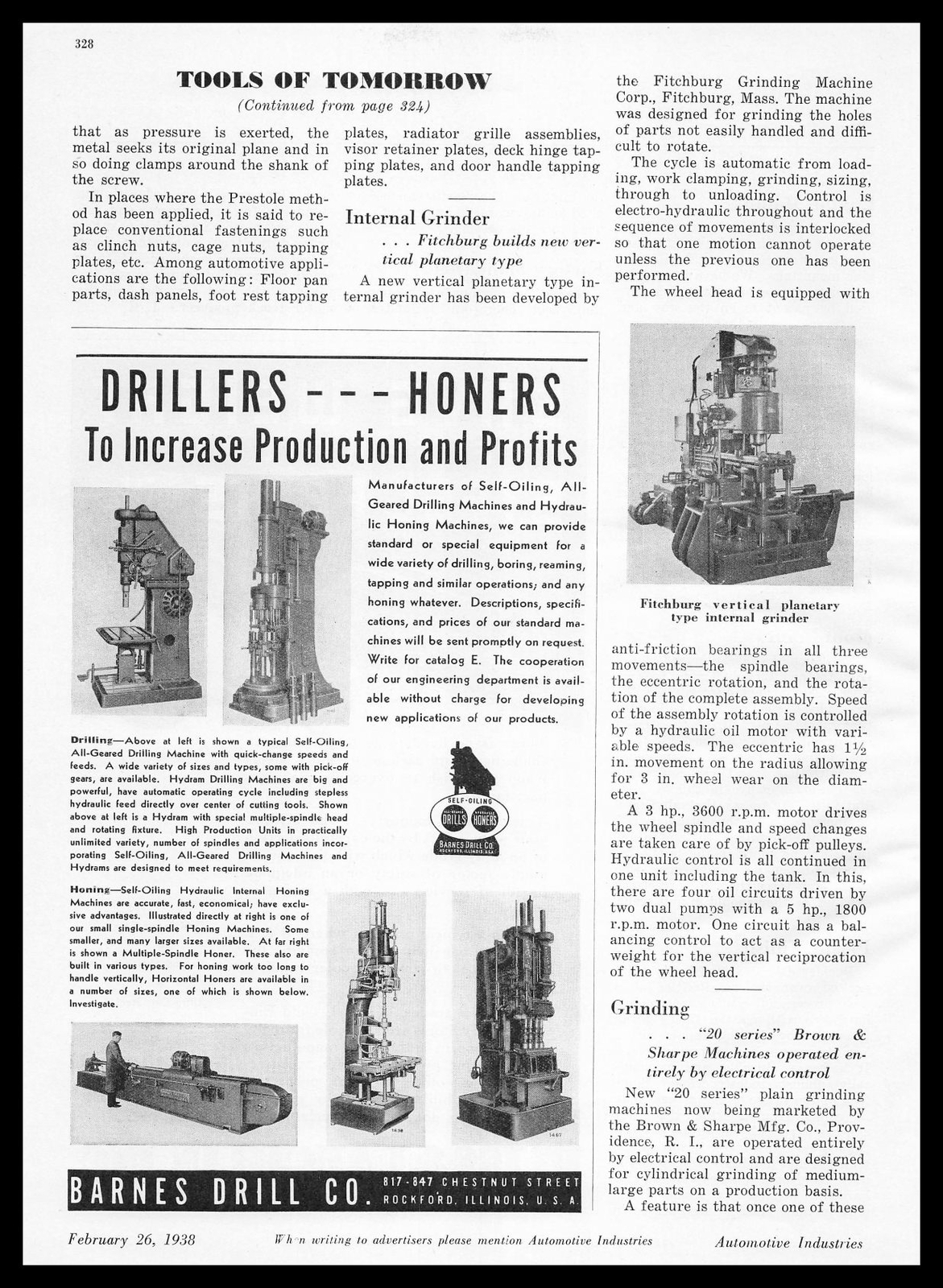 1938 Barnes Drill Rockford Illinois Drillers & Honing Machines Vintage Print Ad 1938 Barnes Drill Rockford Illinois Drillers & Honing Machines Vintage Print Ad