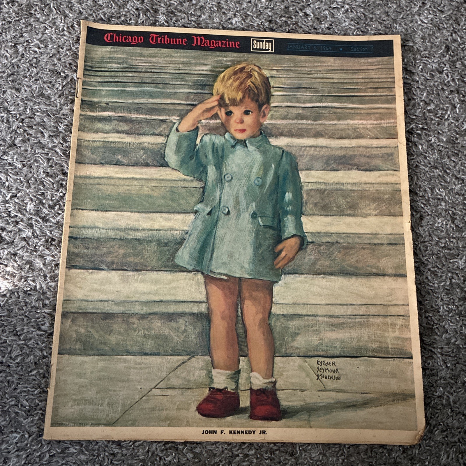 JFK Jr. Saluting President Esther S. Stevenson Chicago Tribune Mag. Jan 5, 1964