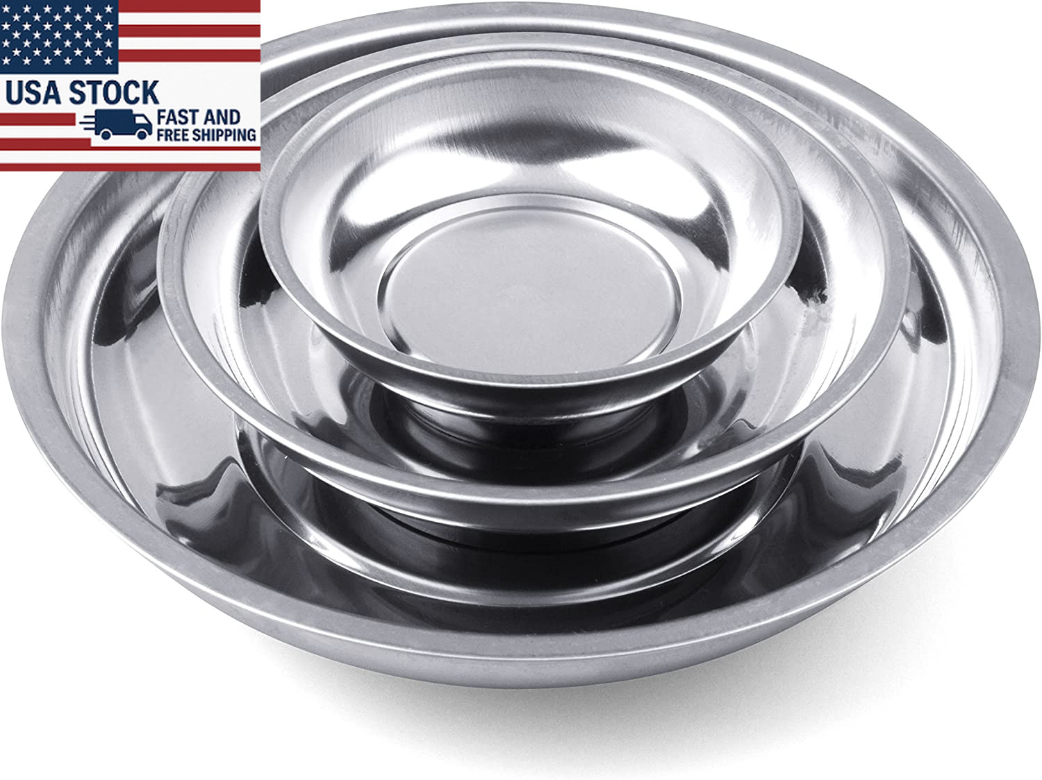 3 Piece Magnetic Parts Tray Set Stainless Steel Round Mechanic Tool Holder