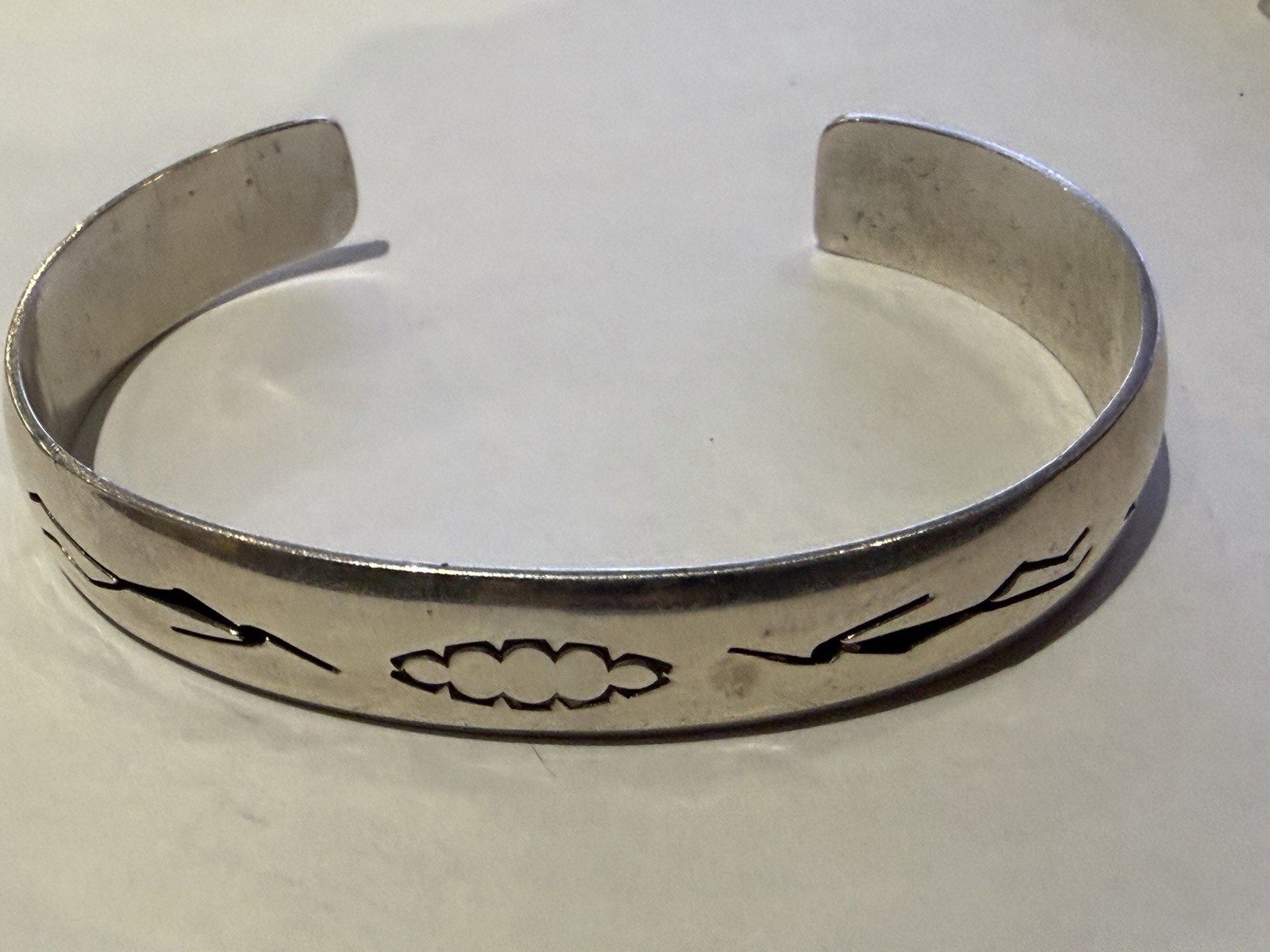 Vintage Navajo Sterling Silver Cutout & Stamped Cuff Bracelet TOM SAM