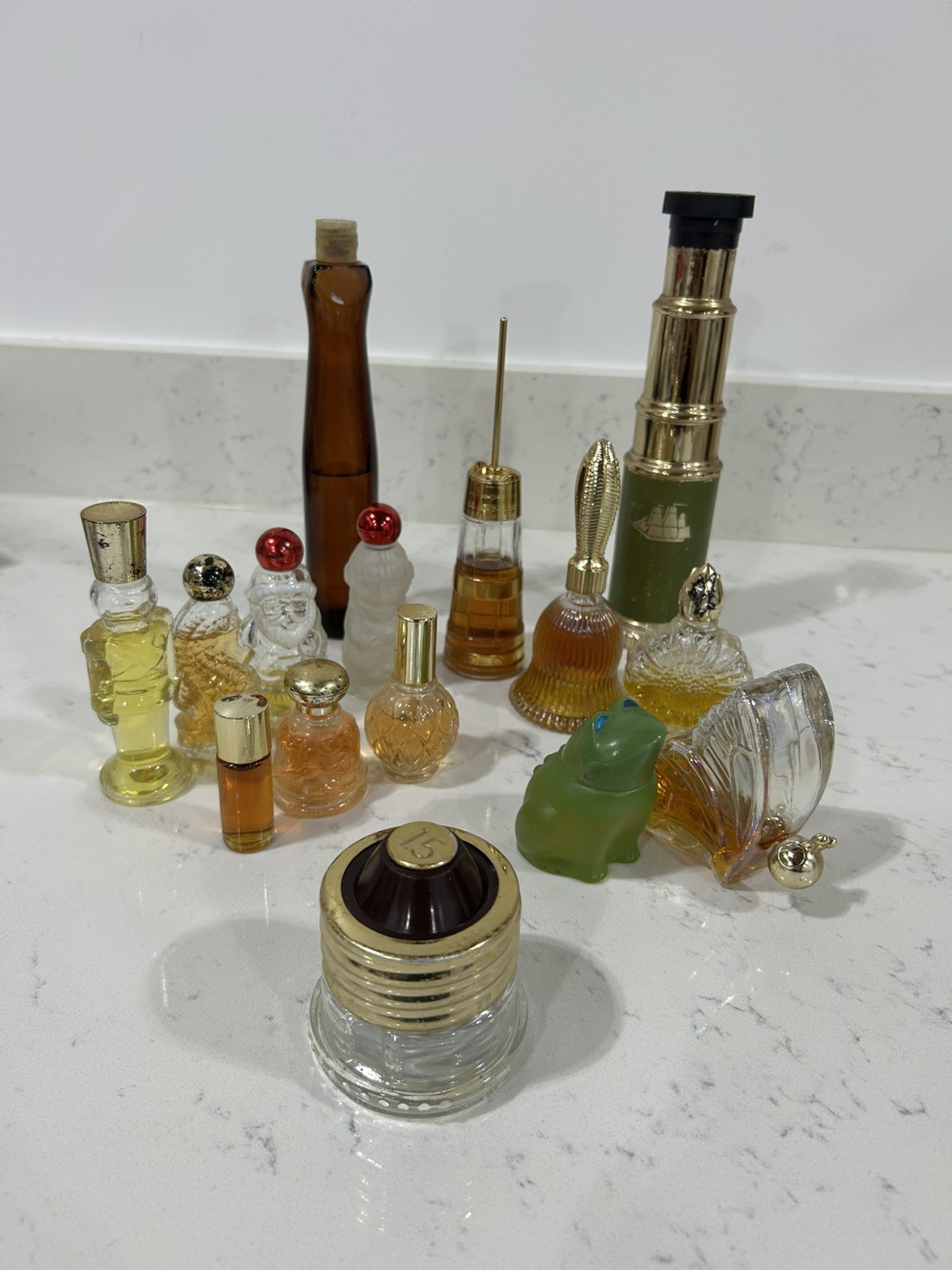 Vintage Avon Perfume Cologne Decanter Lot of 15 - Telescope, Lightbulb, Frog