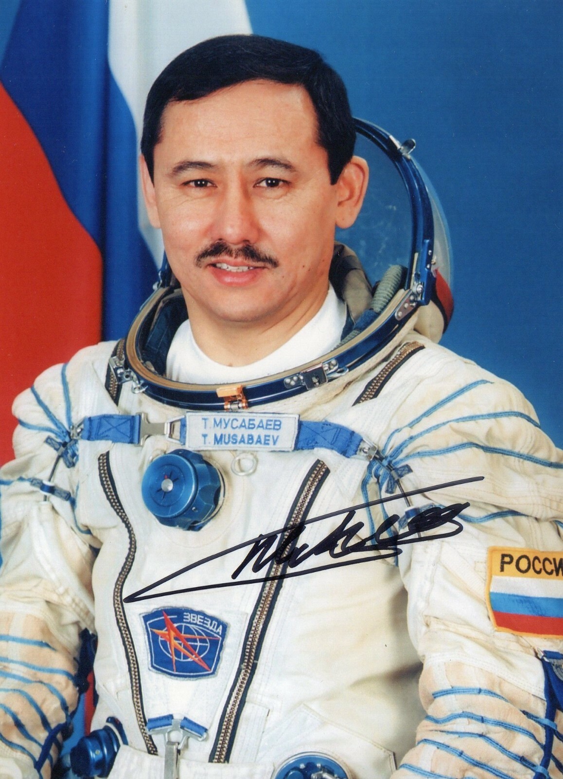 8x10 Original Autographed Photo of Kazakh Cosmonaut Talgat Musabayev
