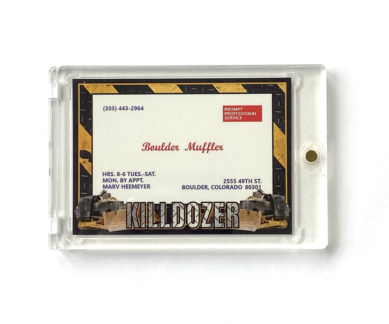 KILLDOZER “Boulder Muffler” Custom Card In Collector’s Case * Marvin Heemeyer KILLDOZER “Boulder Muffler” Custom Card In Collector’s Case * Marvin Heemeyer