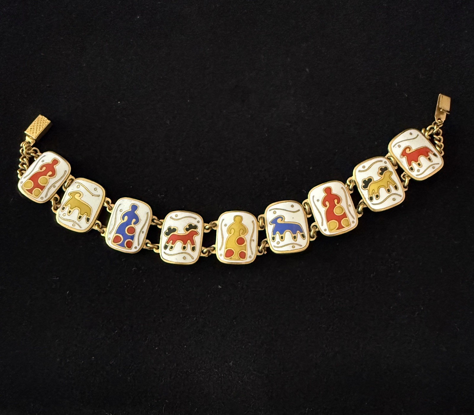 1960s Vintage Leningrad Jewelry Dymkovskaya Toy Multicolor Enamel Bracelet 