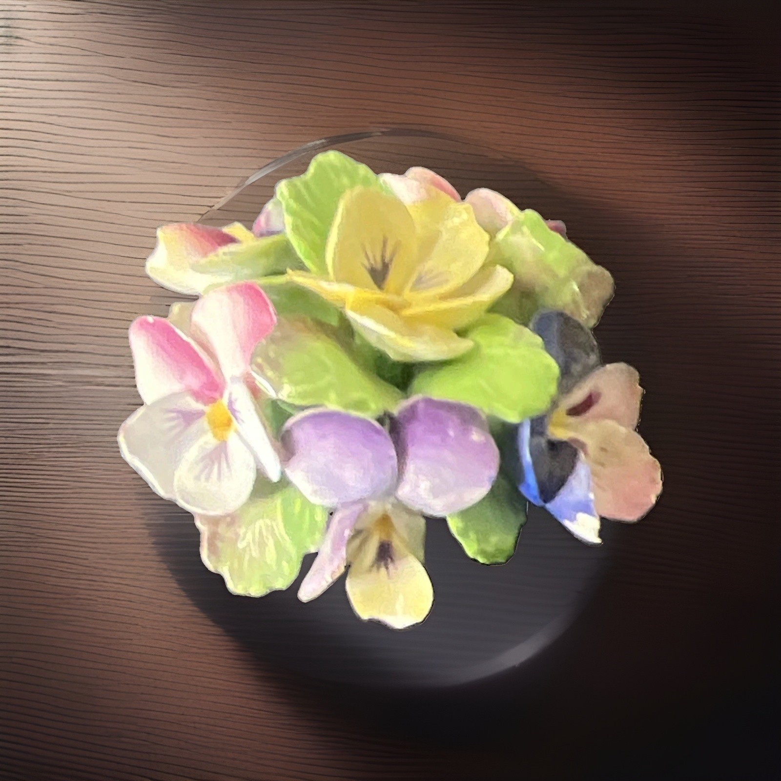 Denton Porcelain Pansies & Violets Bouquet In Basket England.   Mint Condition