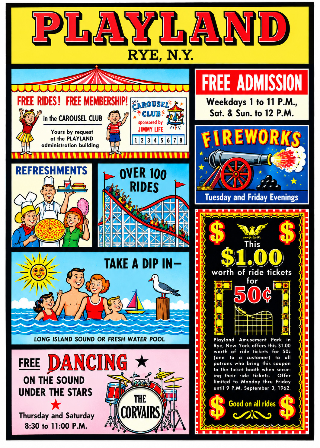 Vintage Playland  Amusement Park Ad Magnet -Rye, New York