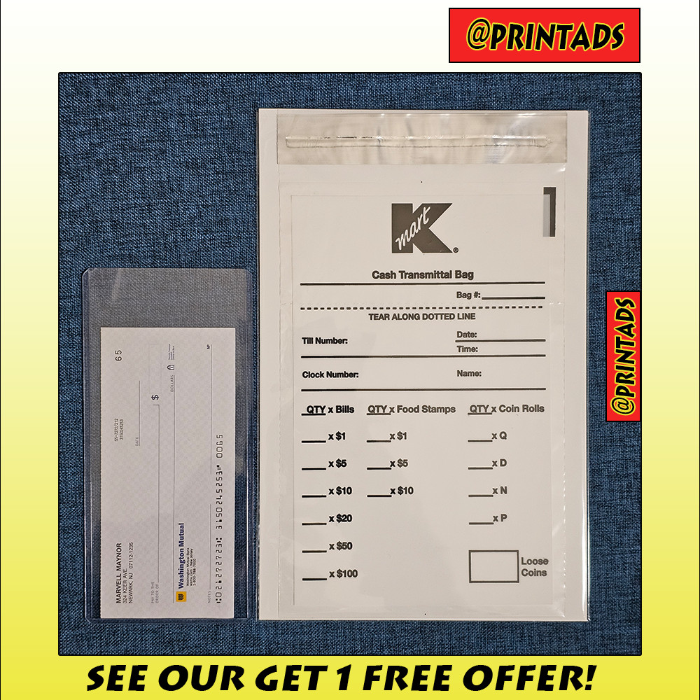 Washington Mutual Bank Unused Check No. 65 + Bonus Kmart Cash Transmittal Bag Washington Mutual Bank Unused Check No. 65 + Bonus Kmart Cash Transmittal Bag