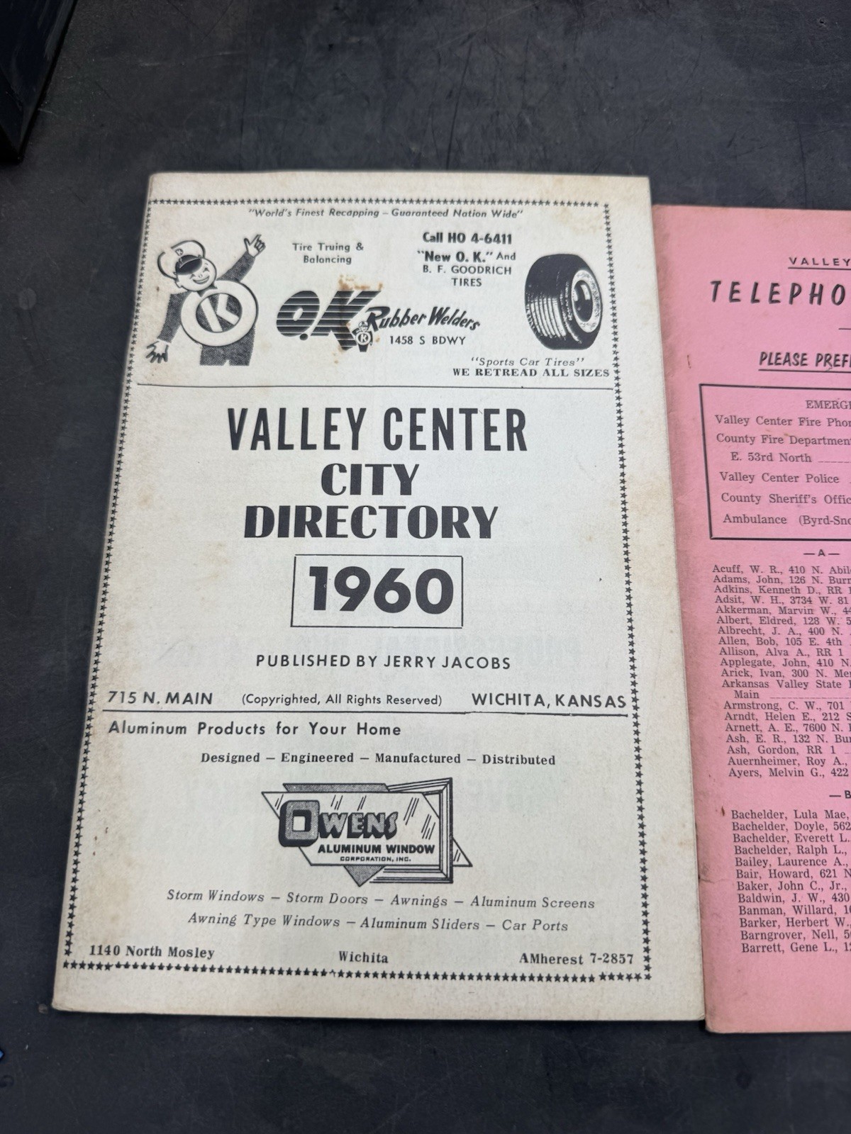 Original 1960 And 1958 Valley Center City Directory