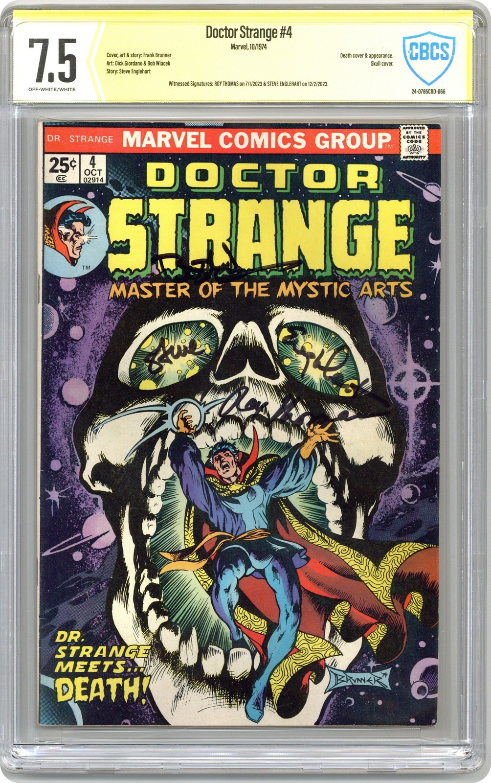 Doctor Strange #4 CBCS 7.5 Witnessed Sig Thomas/Englehart 1974