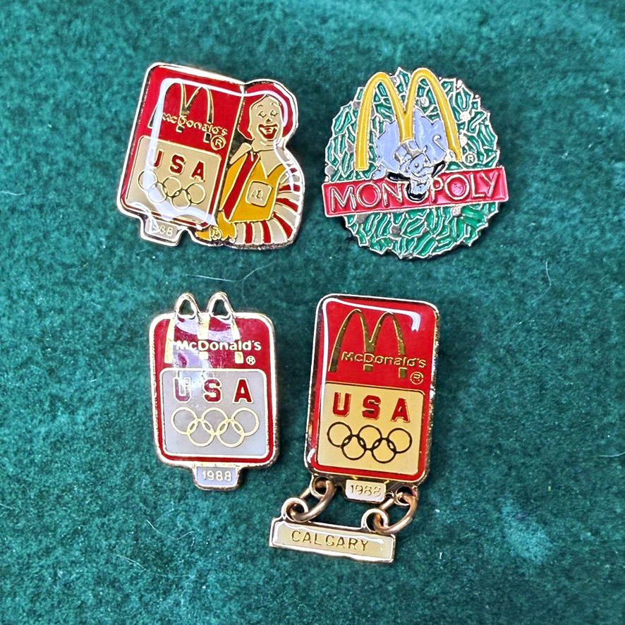 Vintage 1988 McDonald’s Olympic USA Pin Lot of 4 Calgary Seoul Monopoly Ronald