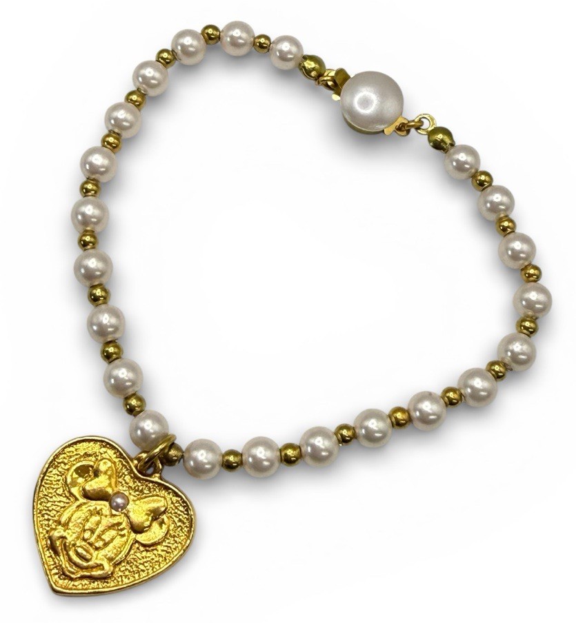Vintage Disney X Avon Faux Pearls Minnie Mouse Charm Bracelet