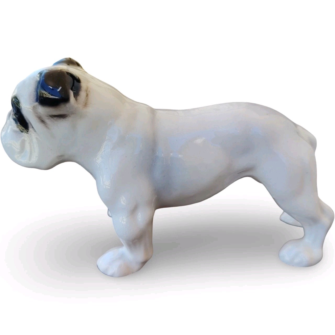 Vintage Porcelain English Bulldog Figurine White Black Detail Dog Statue 5\ Vintage Porcelain English Bulldog Figurine White Black Detail Dog Statue 5\