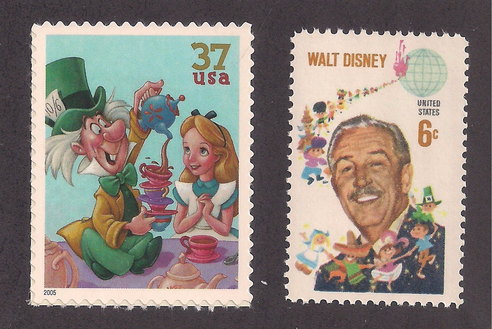 ALICE IN WONDERLAND & MAD HATTER + 1968 WALT DISNEY - 2 STAMPS - MINT CONDITION