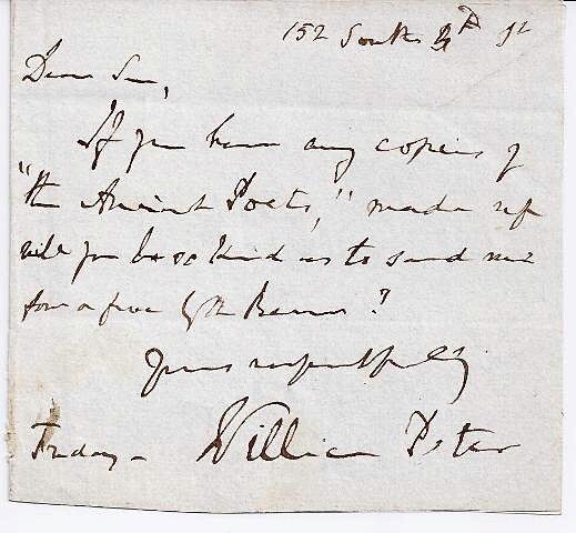 William Peter (1824-1878) British Diplomat Consul to America Autographed Letter