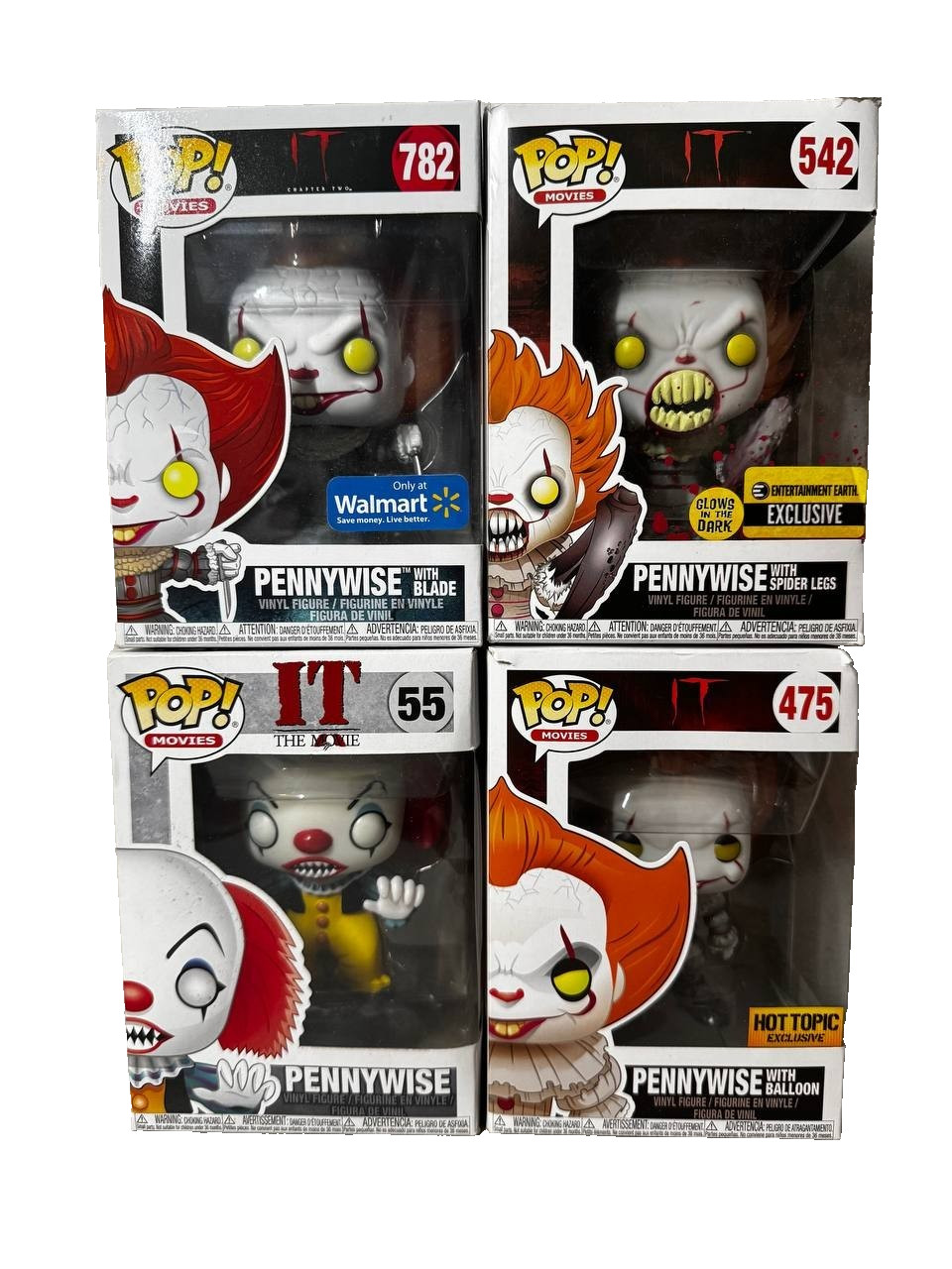 Funko Pop IT Pennywise Vinyl Figure Lot 782 542 55 475 Exclusives Horror
