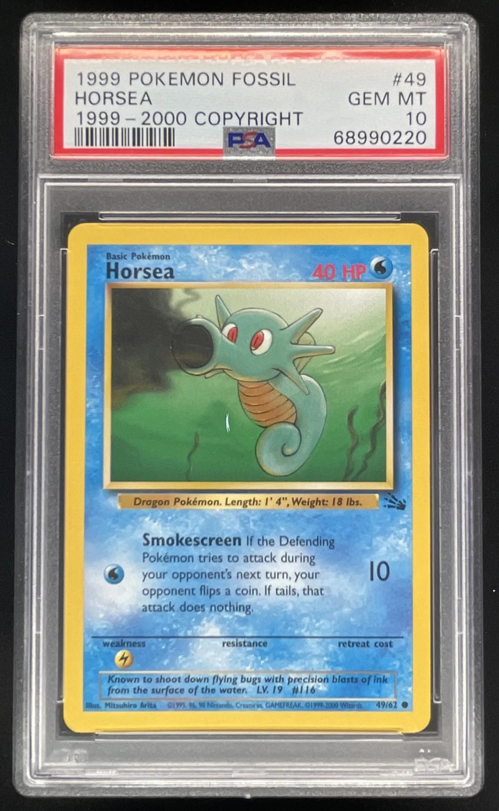1999 Pokemon Fossil #49/62 Horsea PSA 10