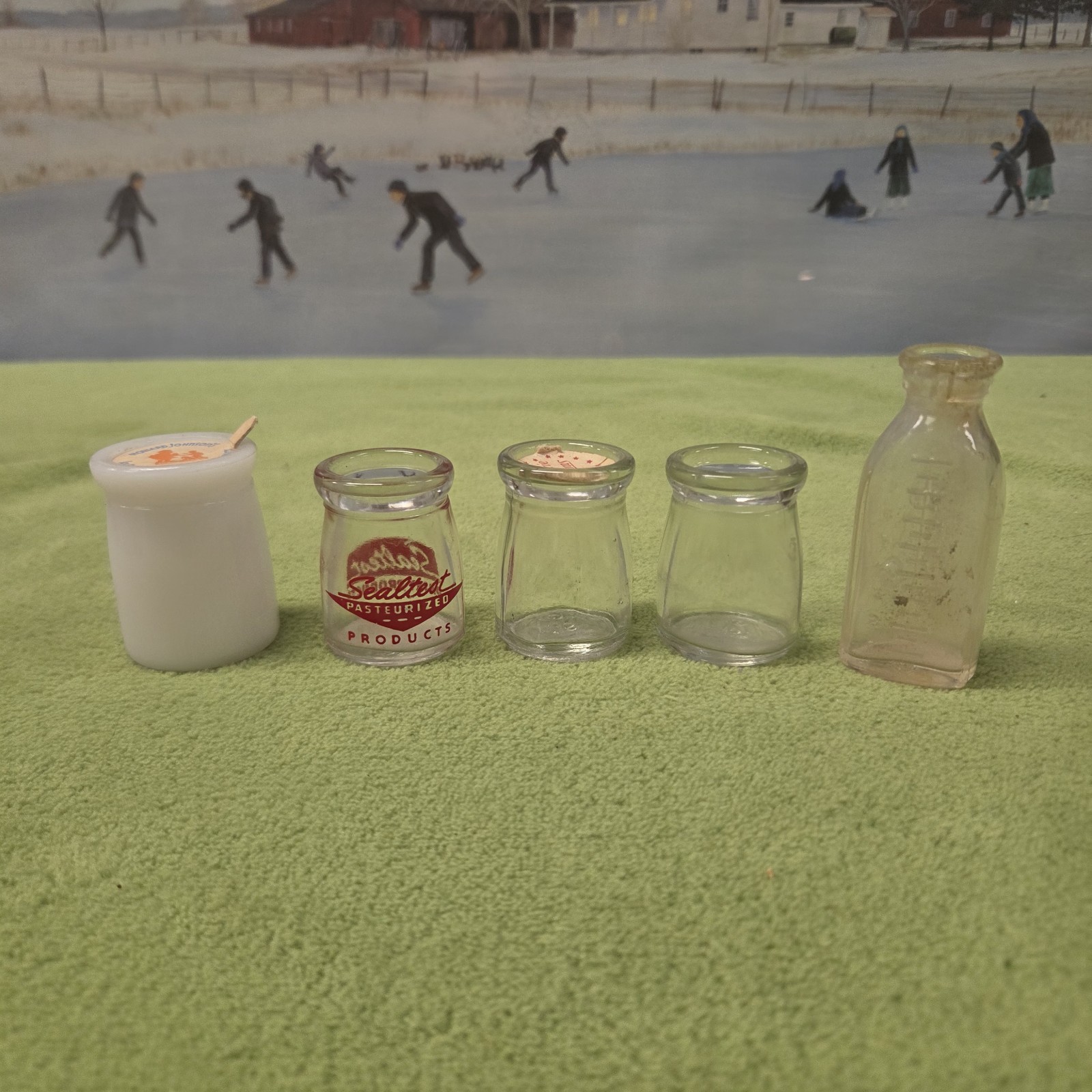 Lot Of 5 Vintage Dairy Creamer Bottles, Miniature Milk Bottles