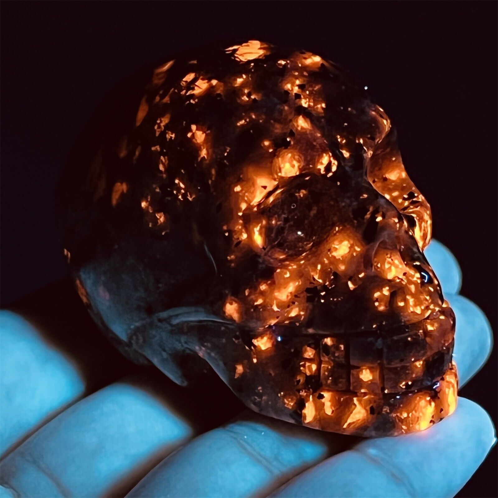 Yooperlite Flame Skull Stone Quartz Natural Crystal Carved Decor Specimen Fossil