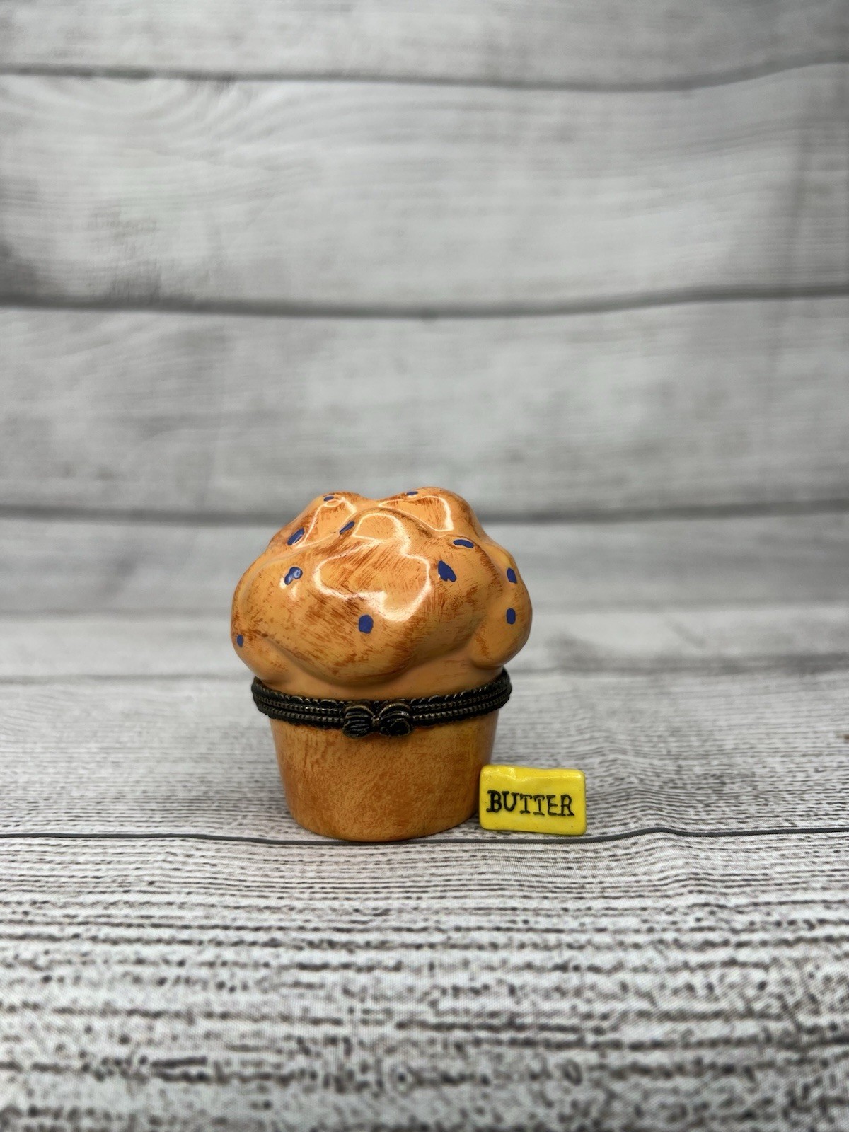 VTG PHB Style Blueberry Muffin Porcelain Hinged Box w/ stick of Butter Trinket