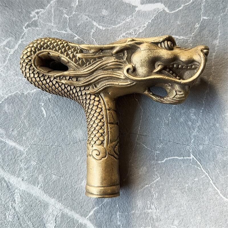 chinese Handmade Bronze Carving Dragon Collect Cane Walking Stick Head Statue