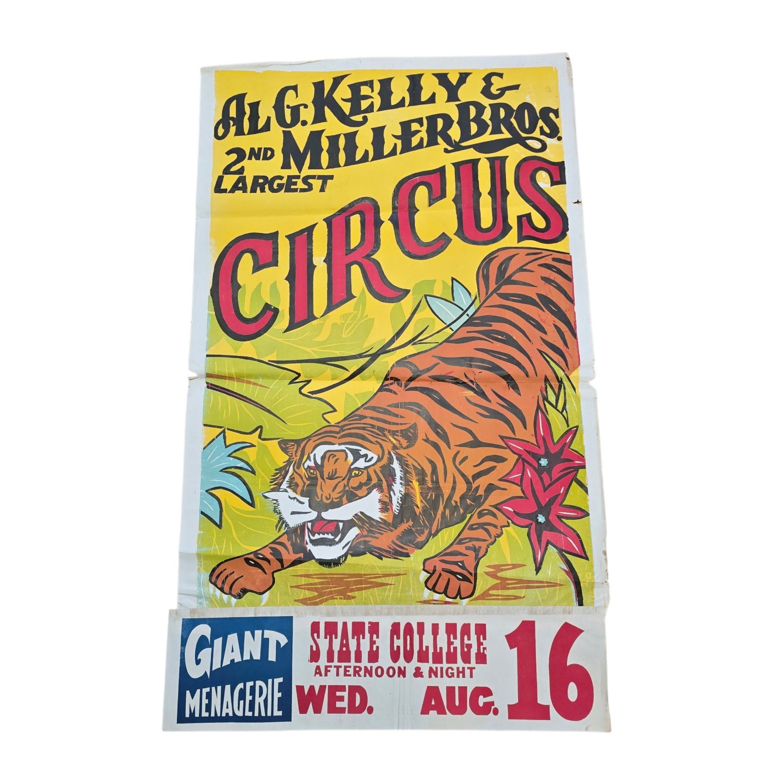 Original 1950\'s AL G Kelly and Miller Bros. Tiger Circus State Collage PA Poster