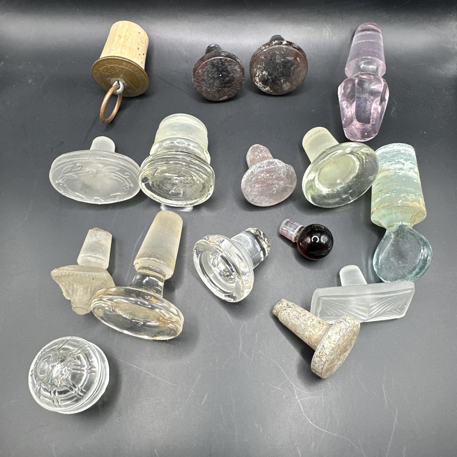 Lot Of 16 Small Vintage Glass Metal Crystal Bottle Stoppers Mixed Shapes & Sizes Lot Of 16 Small Vintage Glass Metal Crystal Bottle Stoppers Mixed Shapes & Sizes