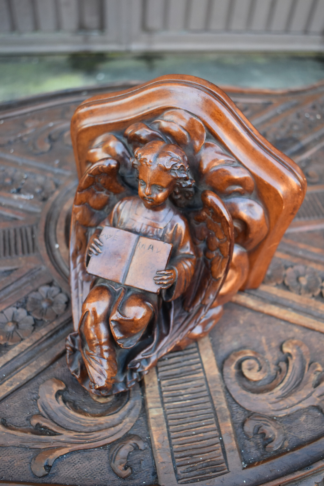 Vintage 1970s angel religious small wall console ave maria text