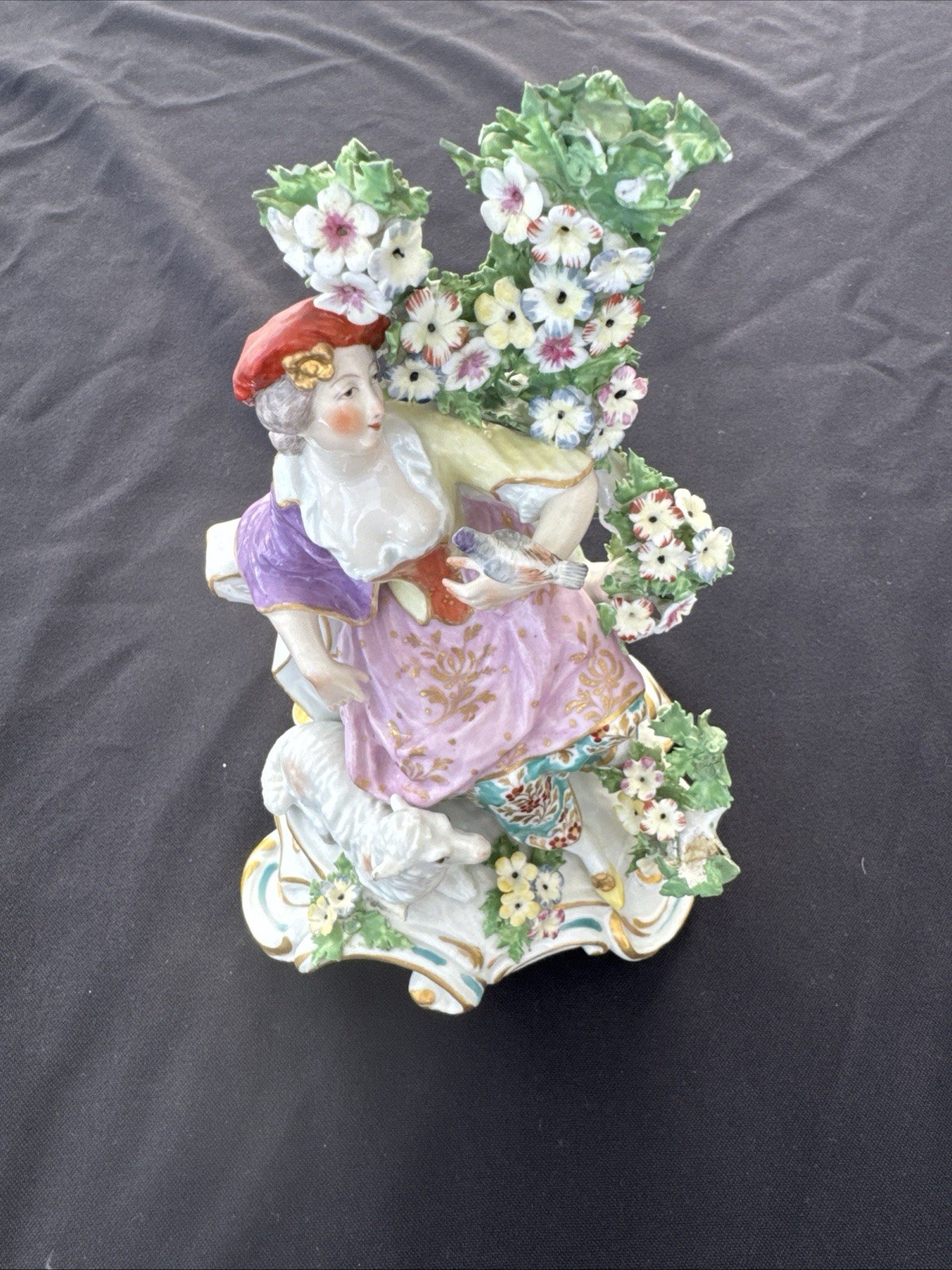 Antique c1760 English Derby Porcelain Shepherdess Woman with Lamb Figurine 10\