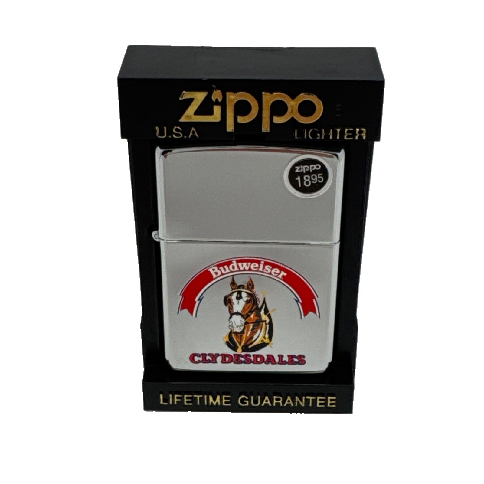 Zippo 1994 Budweiser Clydesdale Polished Chrome Lighter Sealed in Box Zippo 1994 Budweiser Clydesdale Polished Chrome Lighter Sealed in Box