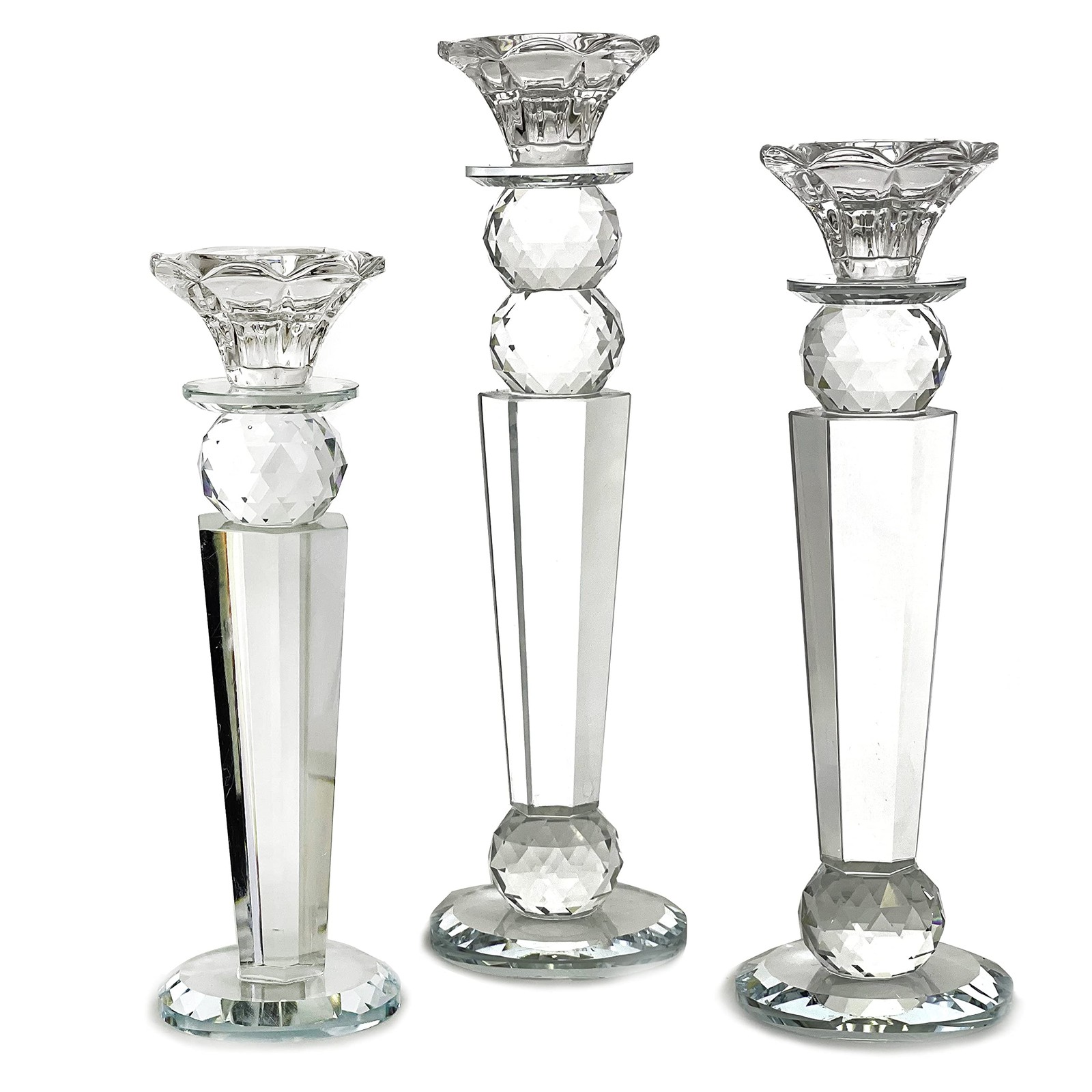 Allgala Set of 3 Crystal Glass Pillar Candlesticks 8.5 10 11 Inch HD89154, Clear Allgala Set of 3 Crystal Glass Pillar Candlesticks 8.5 10 11 Inch HD89154, Clear