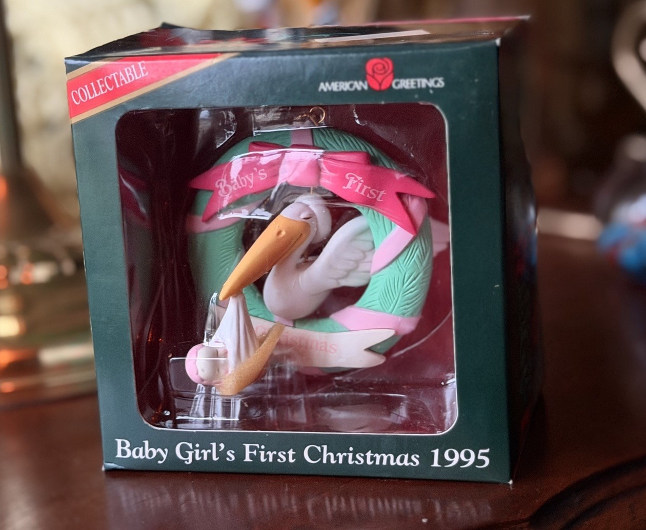 Vintage 1995 American Greetings Baby Girl’s First Christmas Ornament Stork NIB Vintage 1995 American Greetings Baby Girl’s First Christmas Ornament Stork NIB