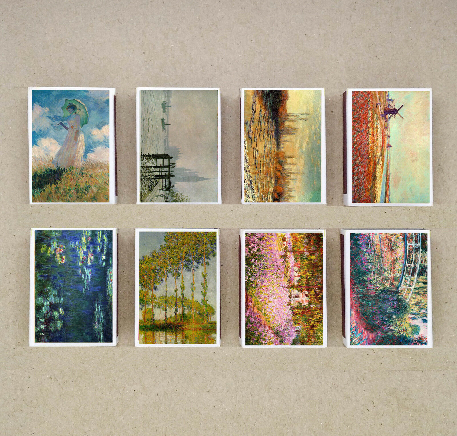 set of 8 matches box CLAUDE MONET painting paint style match holder re printing