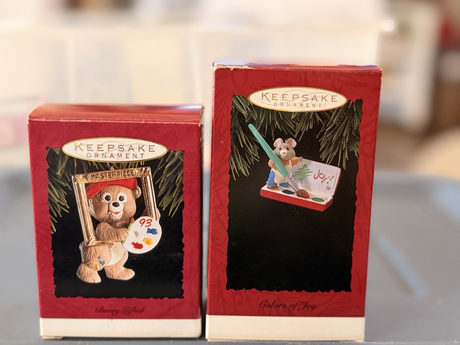 Lot (2) Vintage Hallmark Keepsake 93 94 Painting Mouse & Bear Ornaments Lot (2) Vintage Hallmark Keepsake 93 94 Painting Mouse & Bear Ornaments