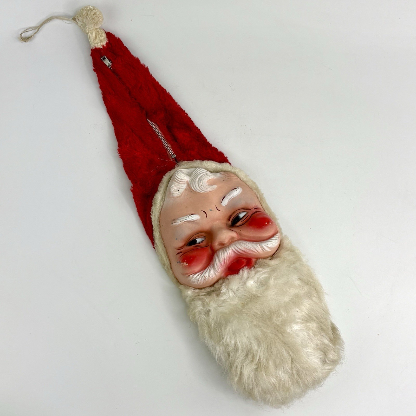 Vtg 1950s Bijou Toy Rubber Face Jolly Santa Claus Stocking Zipper Candy Bag MCM