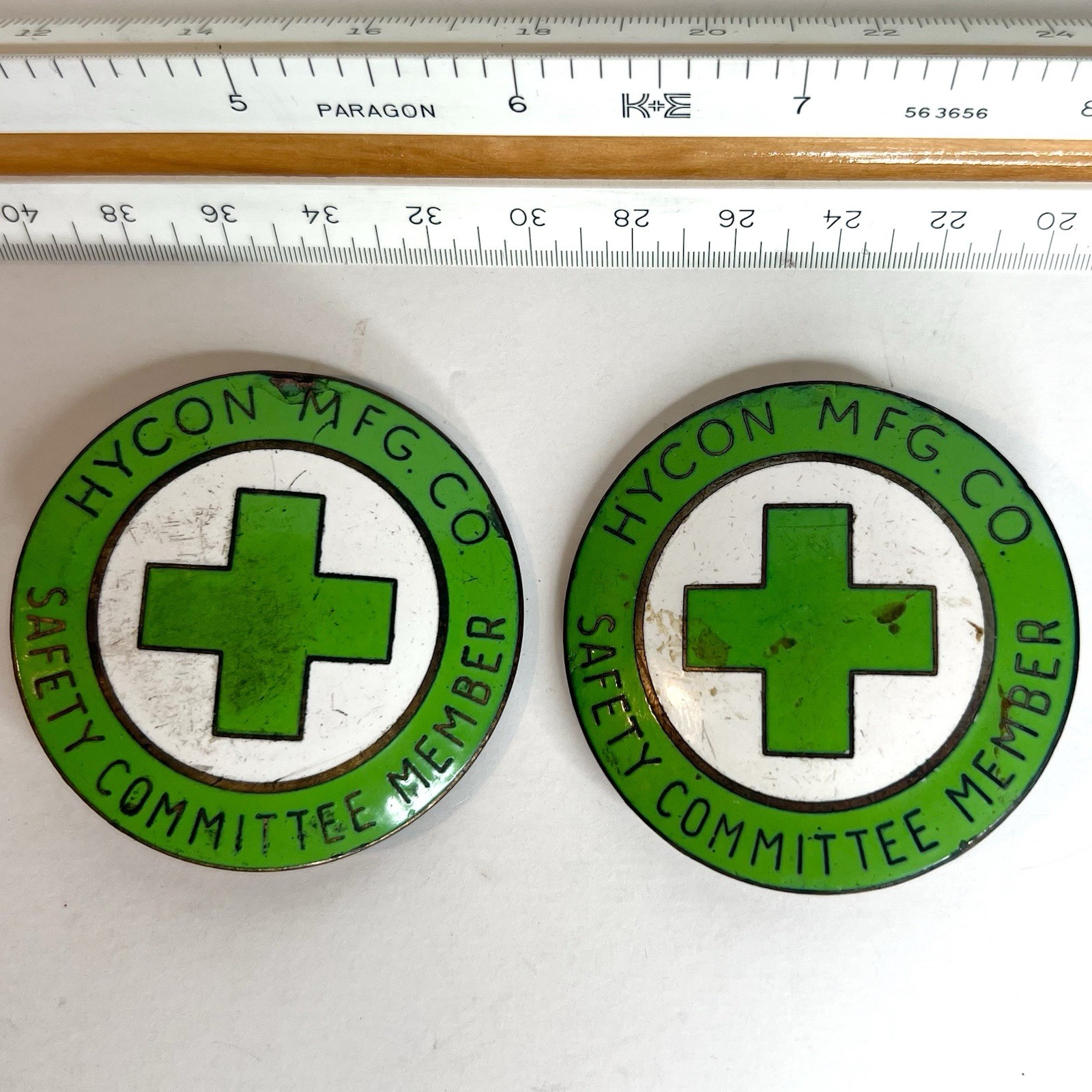 2  Vintage Hycon Manufacturing Co Safety Committee Member Lapel Pin Cold War Era