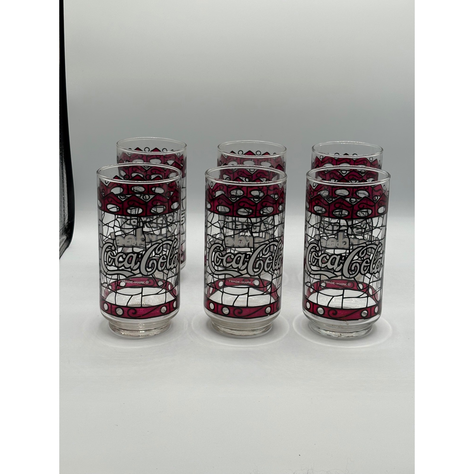 Vintage Coca-Cola Hardee's Tiffany Stained Glass Style Tumblers Set of 6 Vintage Coca-Cola Hardee's Tiffany Stained Glass Style Tumblers Set of 6