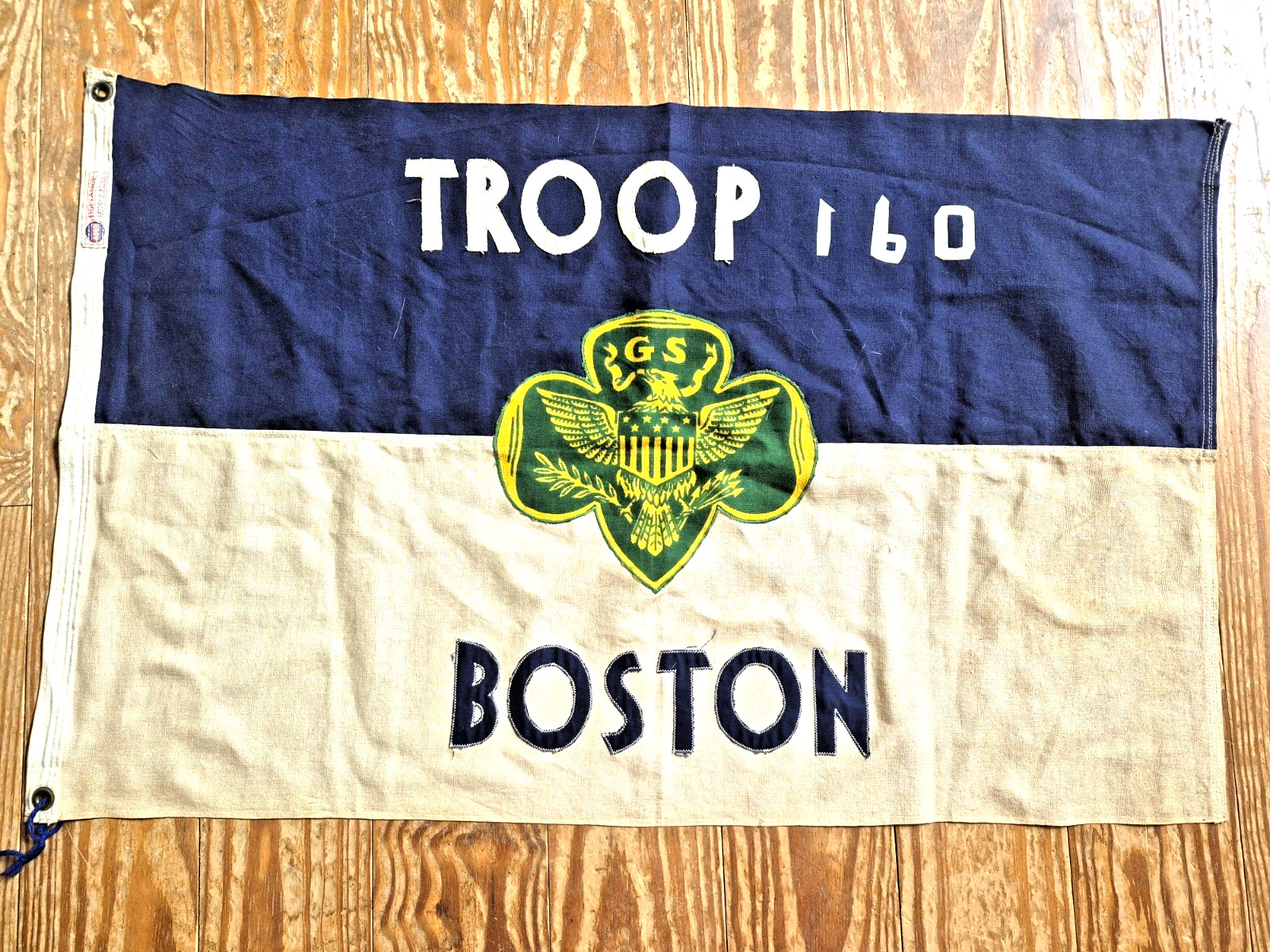 VTG 1970\'s Boston  GIRL SCOUT TROOP 160  CLOTH FLAG BANNER Defiance 35\