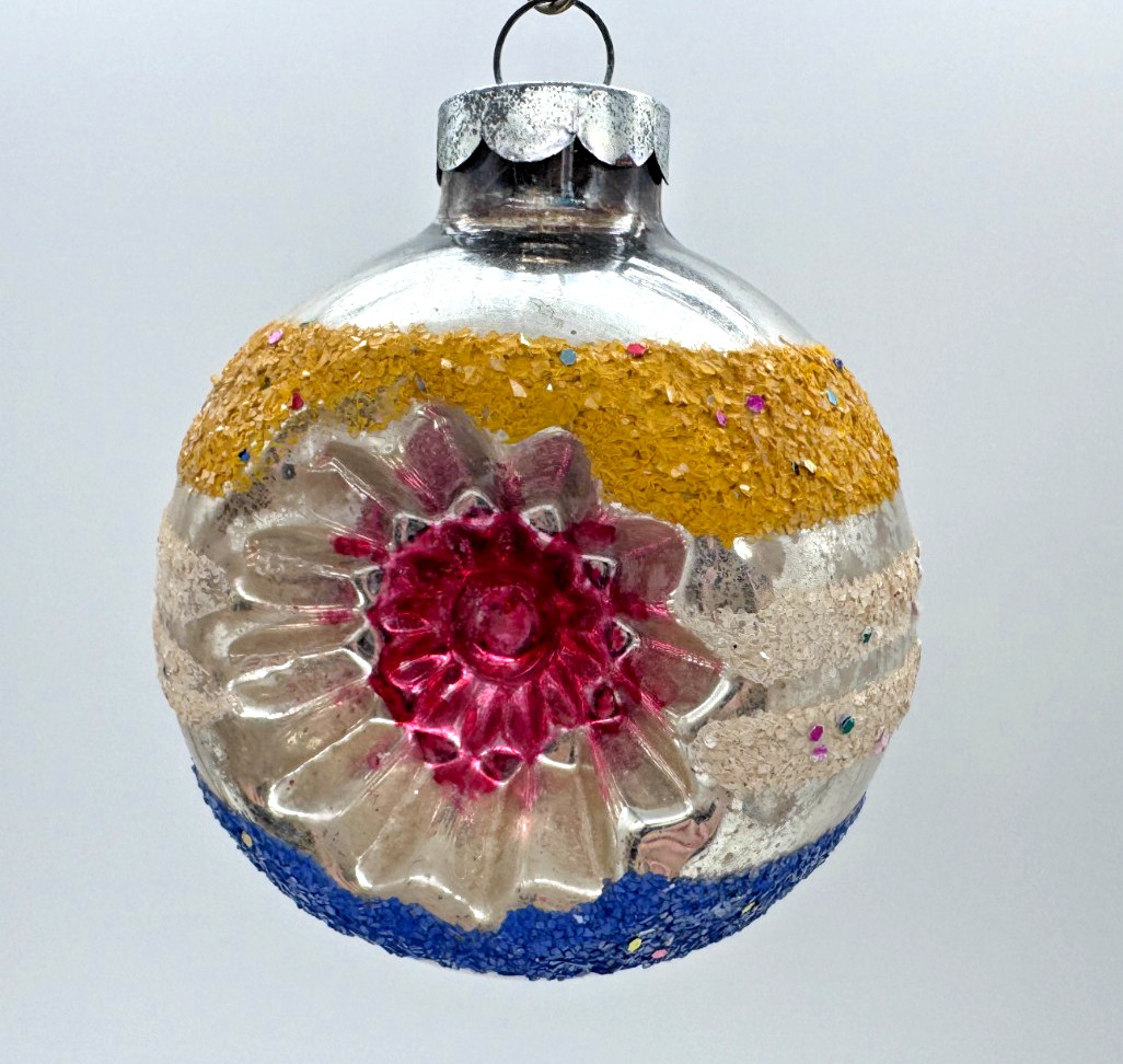 RARE George Franke Double Indent Reflector Mica Confetti Glass Ornament