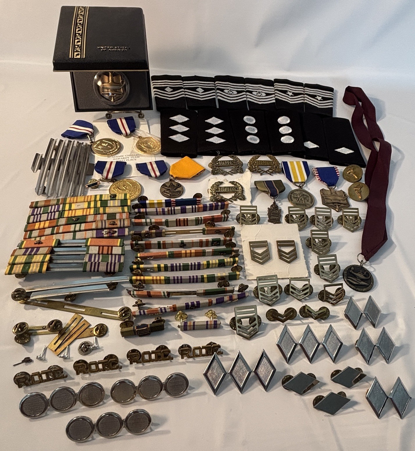 Huge US Army JROTC Cadet Medal Ribbon Insignia Lot Rank Pins SAR American Legion