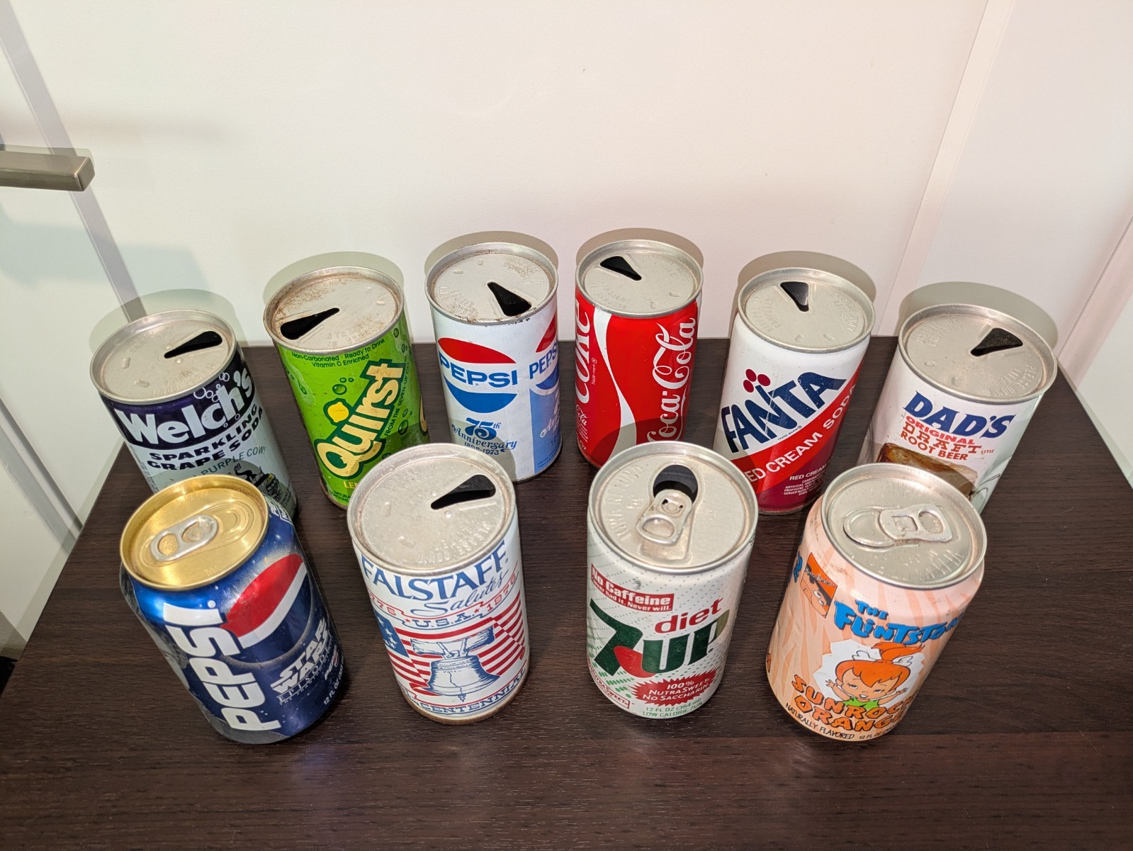 Vintage 70s 80s 00s Soda/Beer Cans LOT 10ct Coke Pepsi Fanta Quirst 7-UP