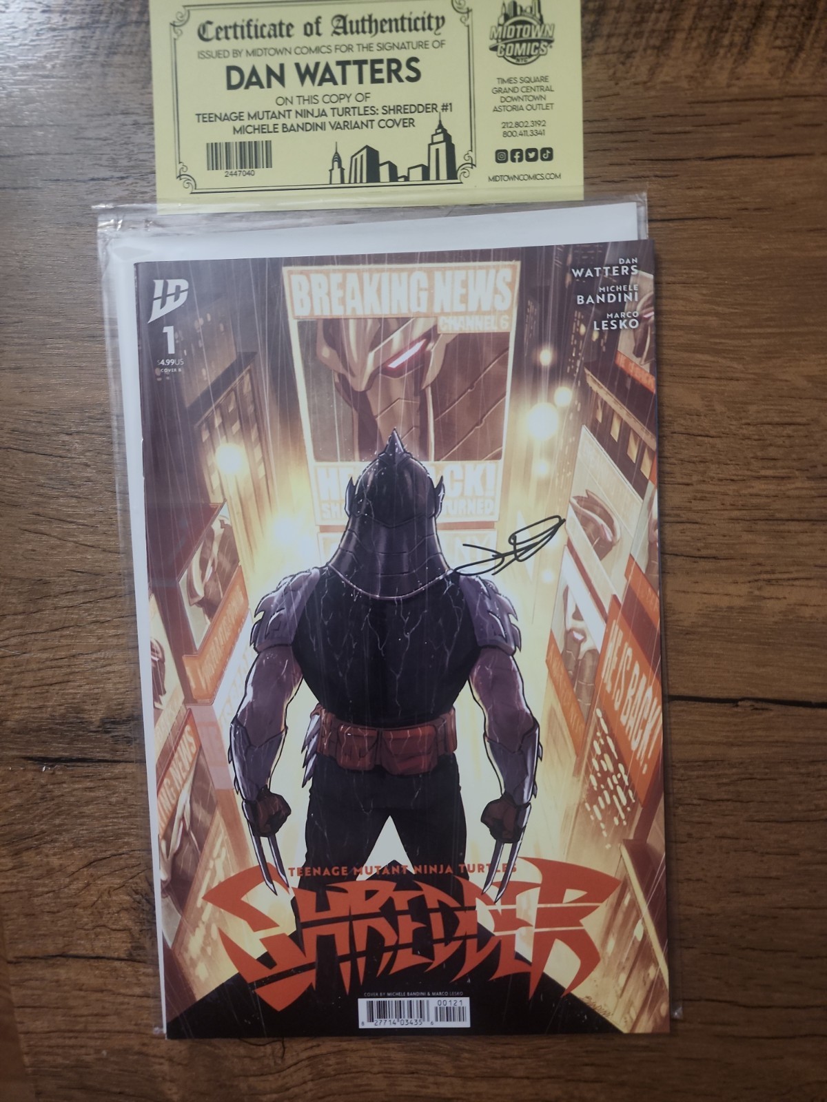 TMNT Shredder #1 (IDW) Cover B Signed by Dan Watters Midtown COA 