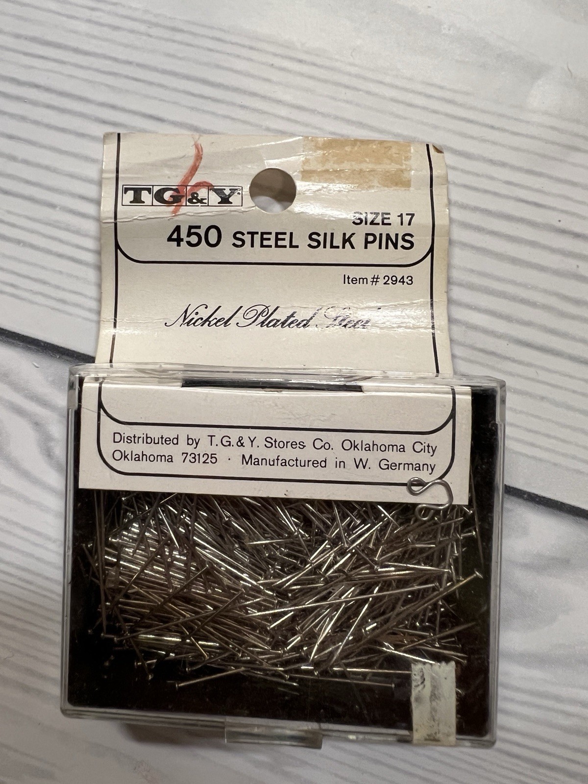 Vintage TG&Y Size 17 Steel Silk Pins 450 Ct Nickel Plated W. Germany Sewing