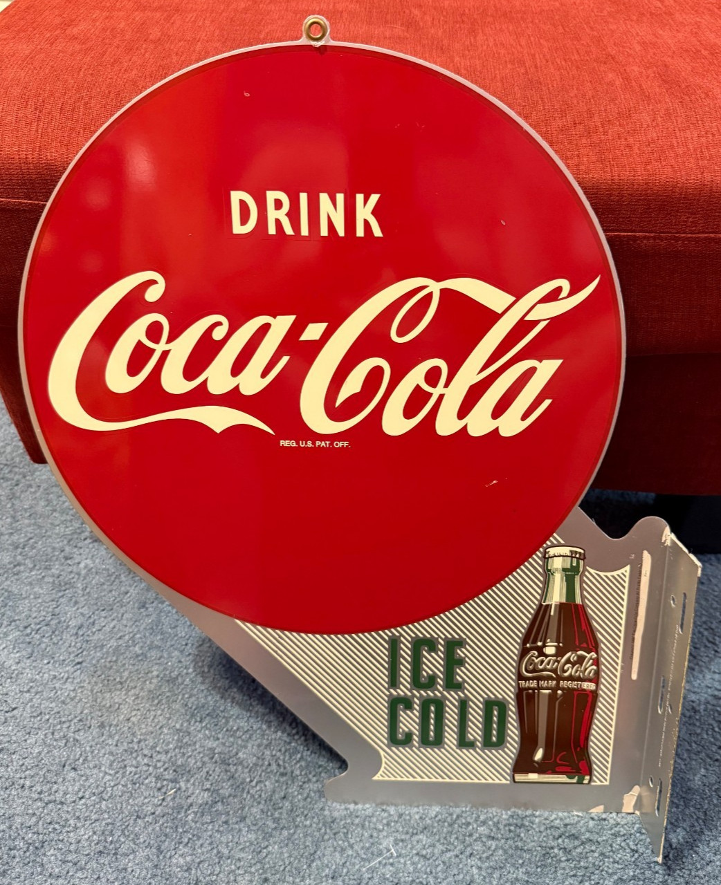 Original 1997 STOUT LIMITED Drink Coca Cola Coke Ice Cold Flange Sign