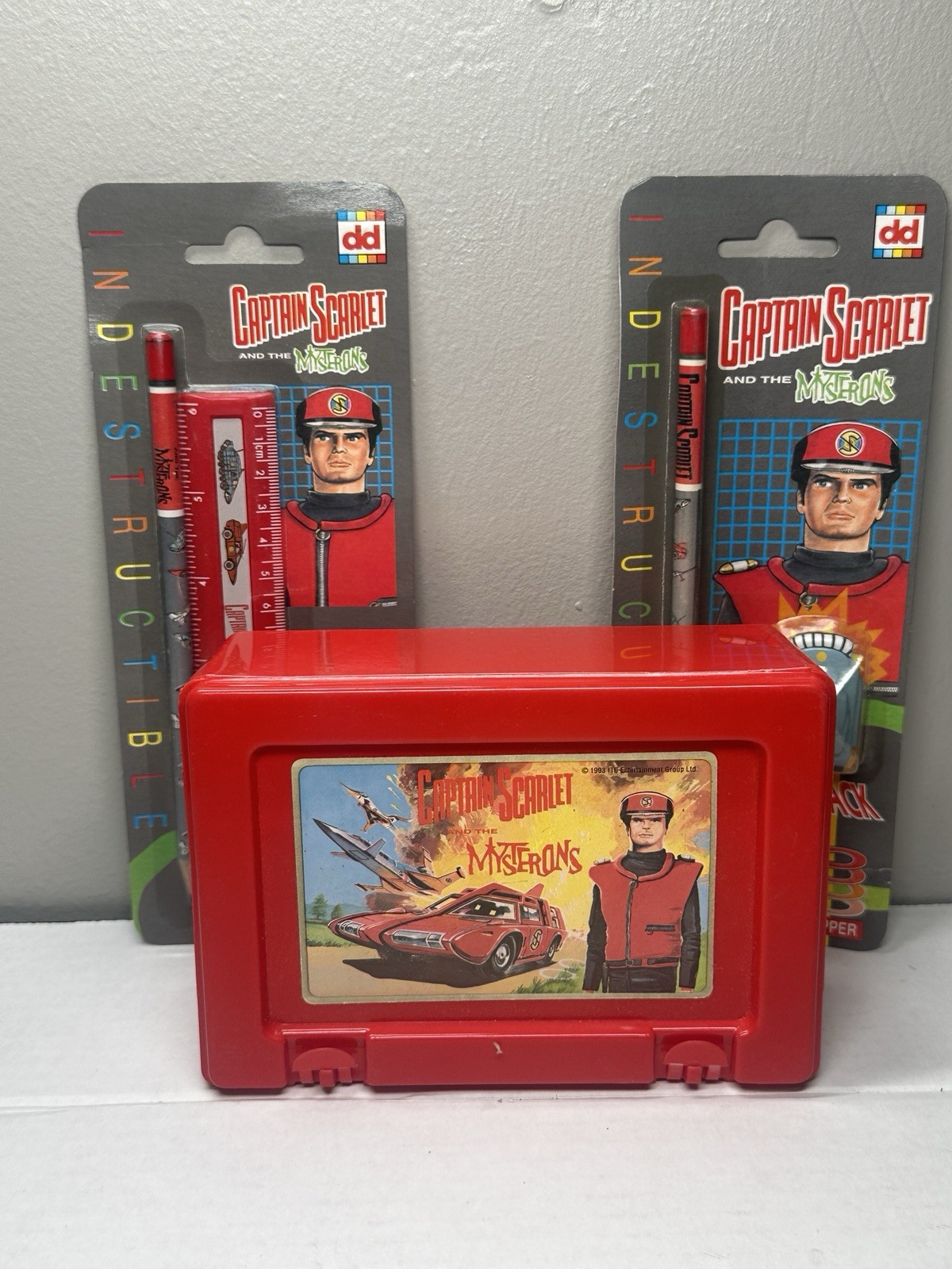 1993 Captain Scarlet Mysterions Pencil Ruler Set & Bluebird Sandwich Box