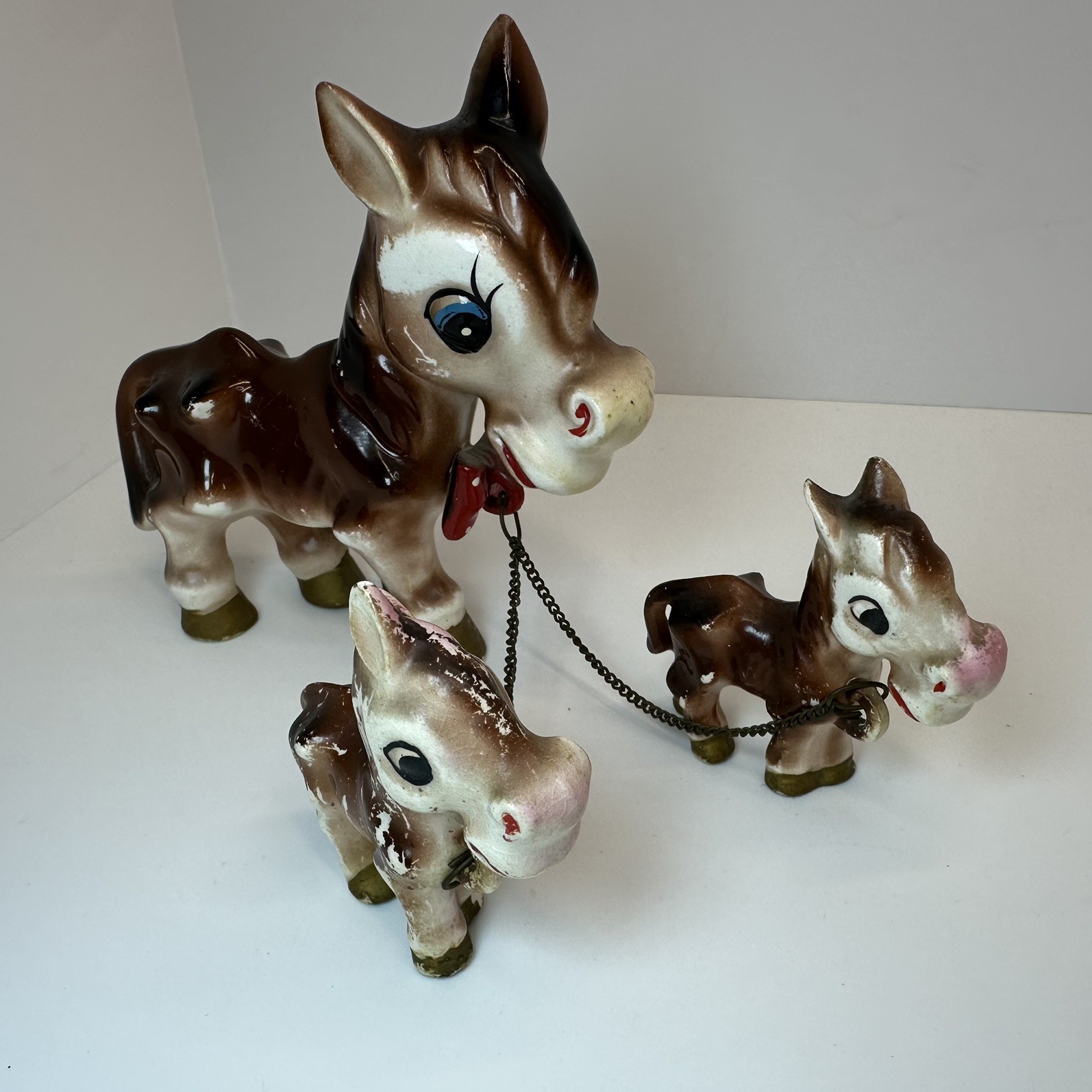 Vintage 1950s Japan Ceramic Donkey Family Mama 2 Babies Chain MCM Kitsch 1950’s Vintage 1950s Japan Ceramic Donkey Family Mama 2 Babies Chain MCM Kitsch 1950’s