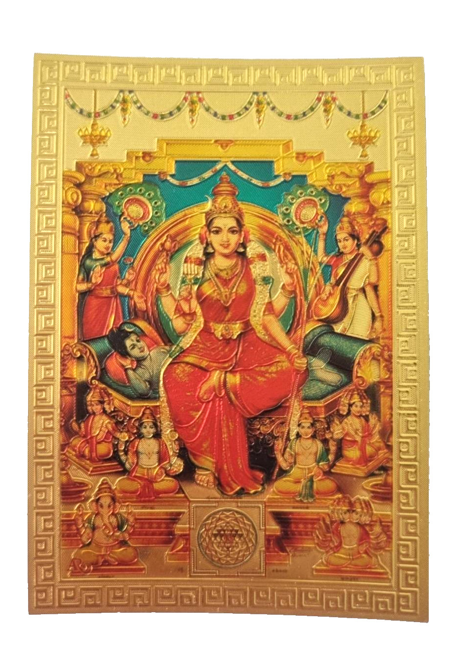 Mini Image Picture God Hindu Tripura Sundari Gold Plated India Embossed Lucky 3